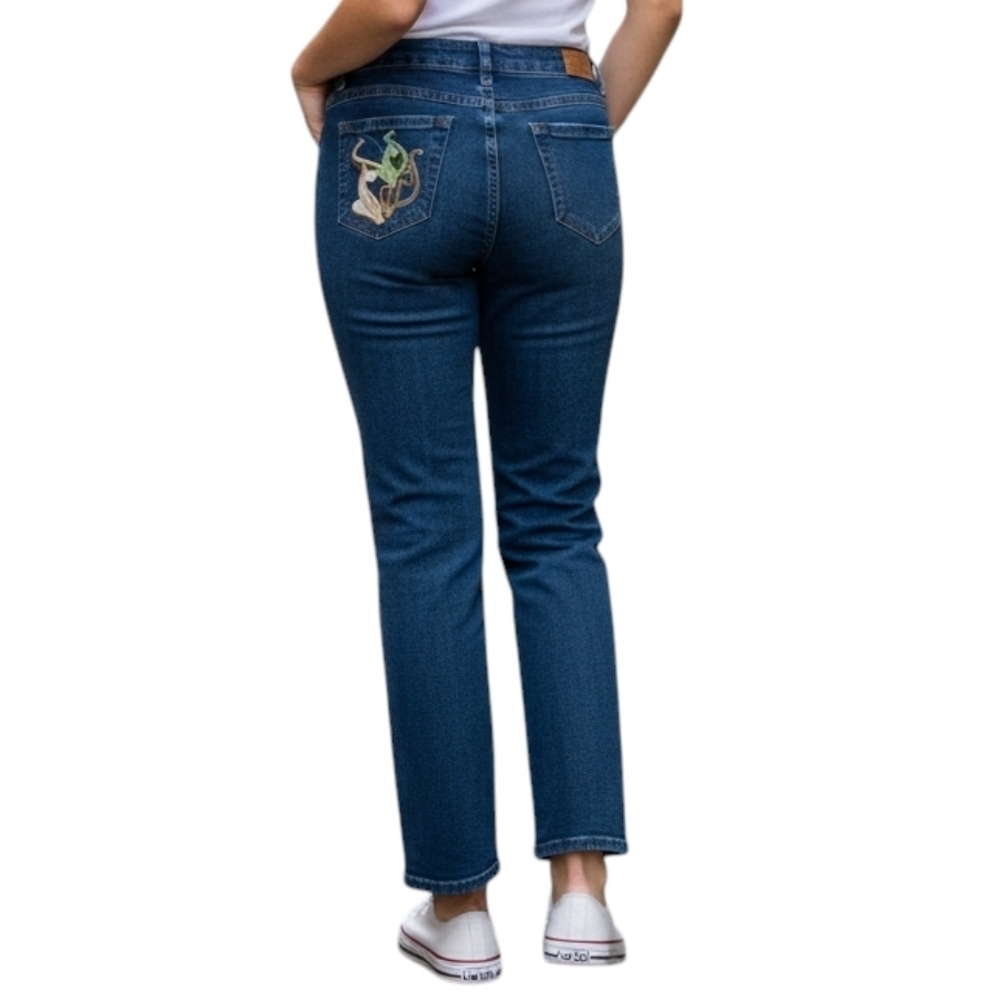 Vintage Baby Phat Jeans Women 13 Blue Cat Embroidery Straight Leg Y2K
